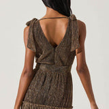 Desma Metallic V-Neck Midi Dress in Bronze