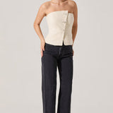 Moina Asymmetrical Strapless Tweed Top in Ivory