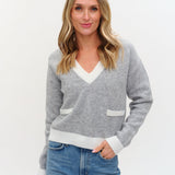Six/Fifty Libby V-neck Colorblock Sweater