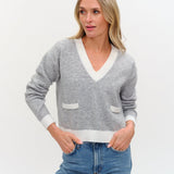 Six/Fifty Libby V-neck Colorblock Sweater