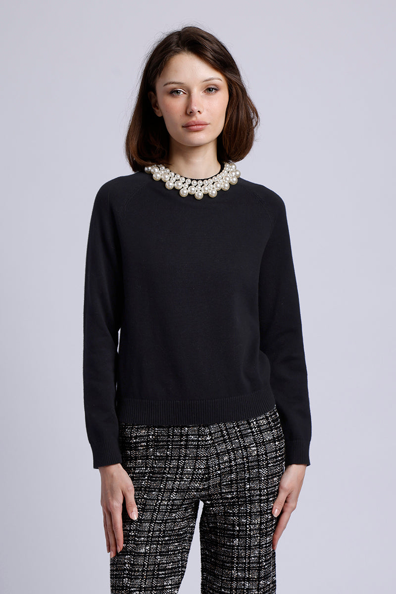 10024 LS CREW NK W/PEARL TRIM