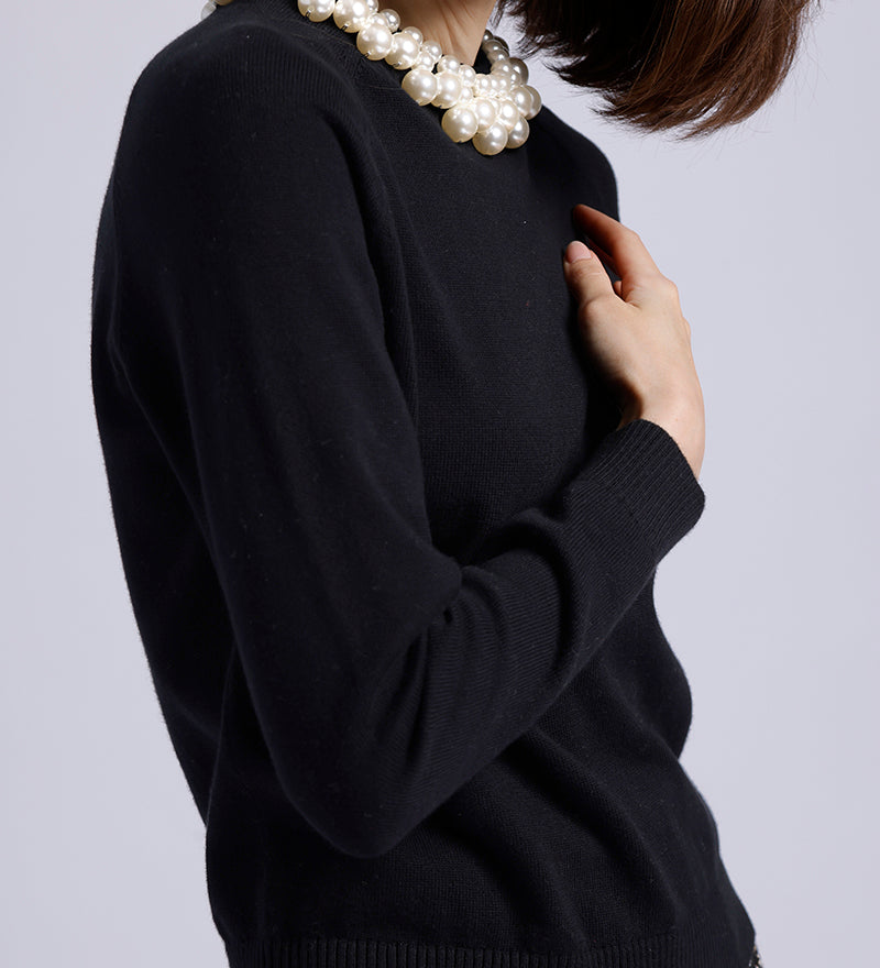 10024 LS CREW NK W/PEARL TRIM