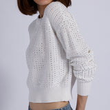 10076 COTTON SHAKER LS CREW NK W/RHINESTONES