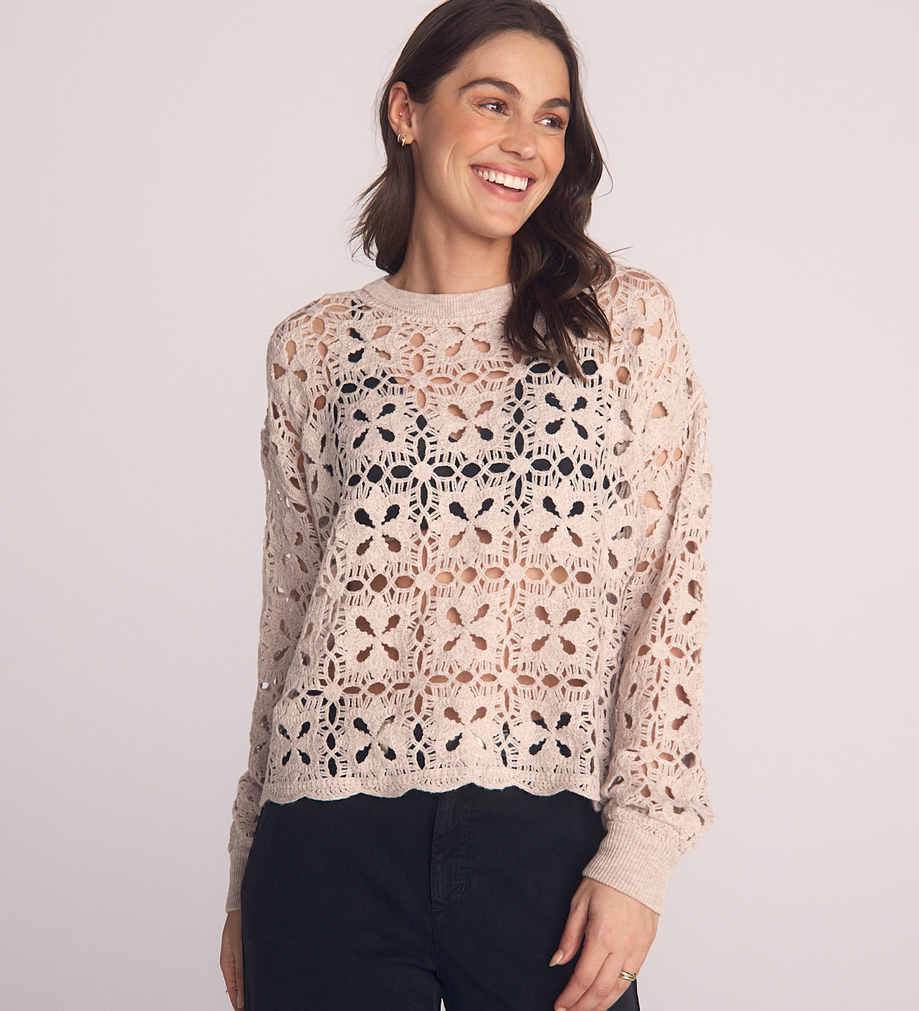 B2186-J50-304 - CROCHET CREW NECK SWEATER
