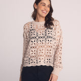 B2186-J50-304 - CROCHET CREW NECK SWEATER