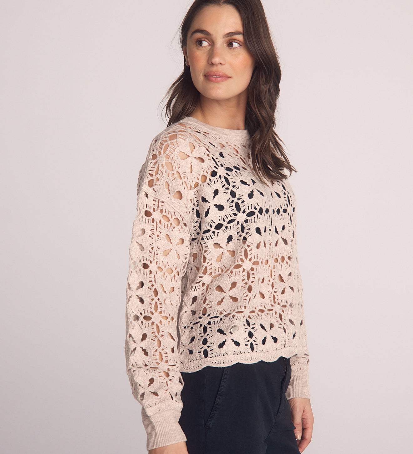 B2186-J50-304 - CROCHET CREW NECK SWEATER