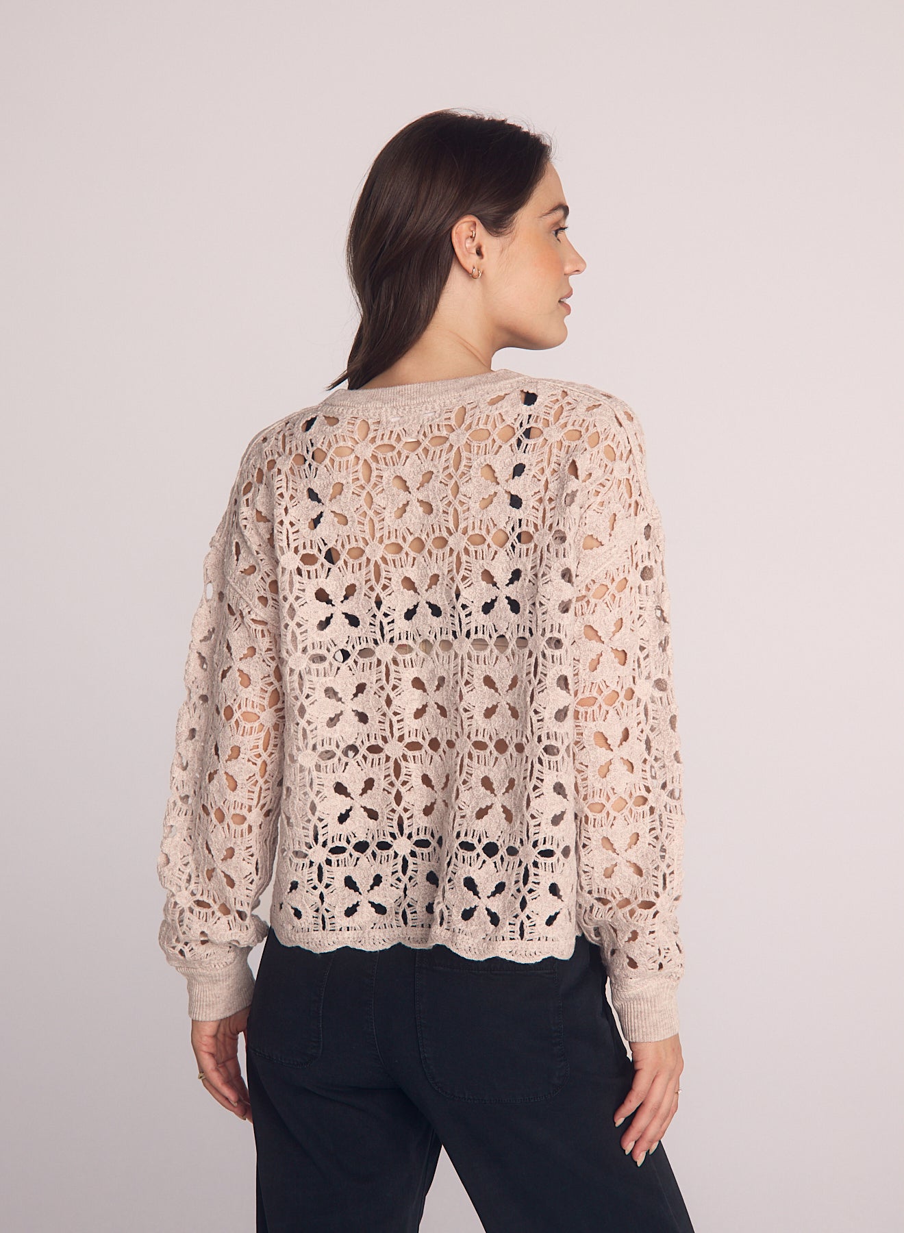 B2186-J50-304 - CROCHET CREW NECK SWEATER