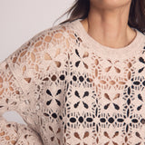 B2186-J50-304 - CROCHET CREW NECK SWEATER