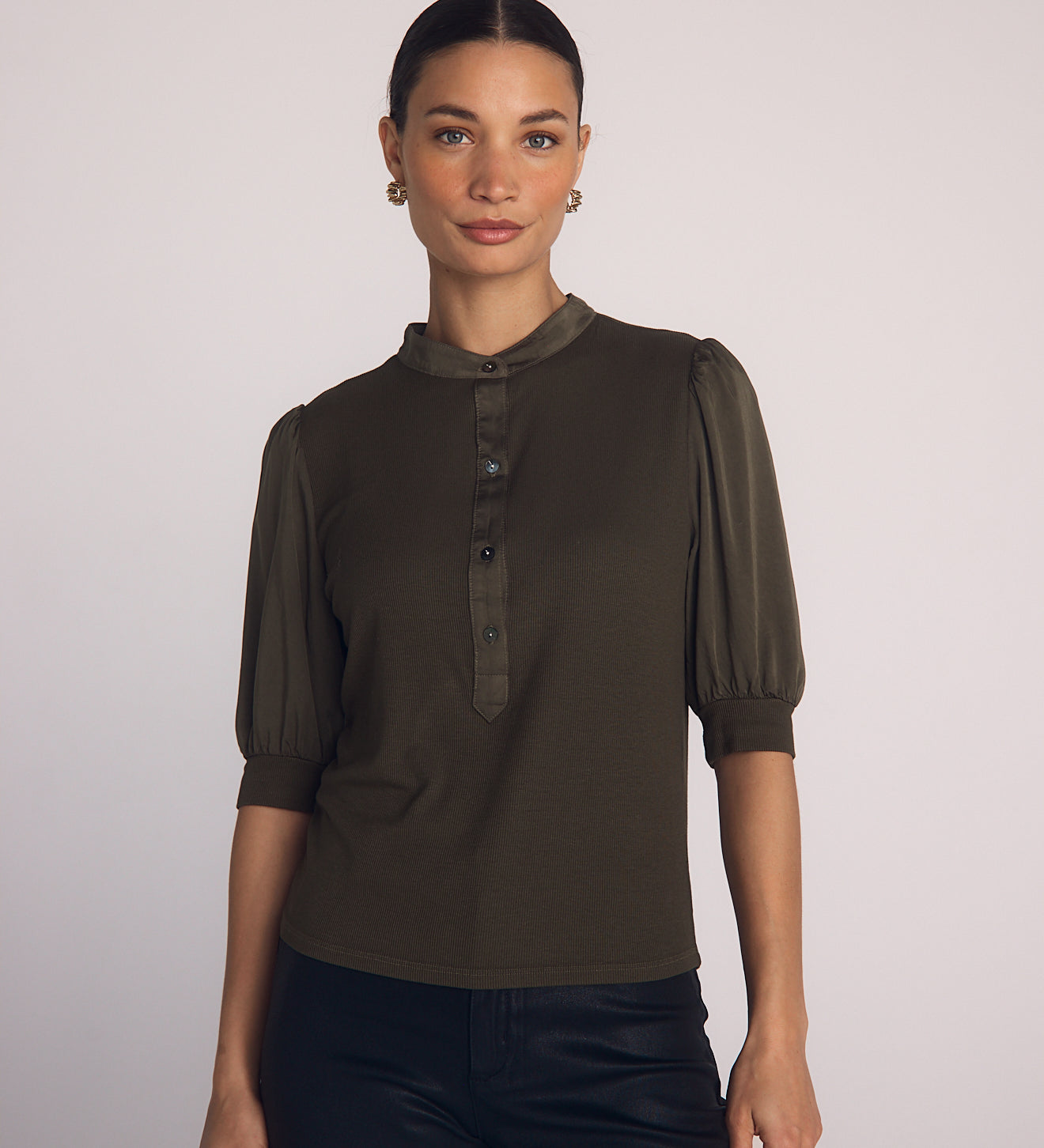 B2495-722-302 - SHORT SLEEVE PLACKET MIXED SHIRT
