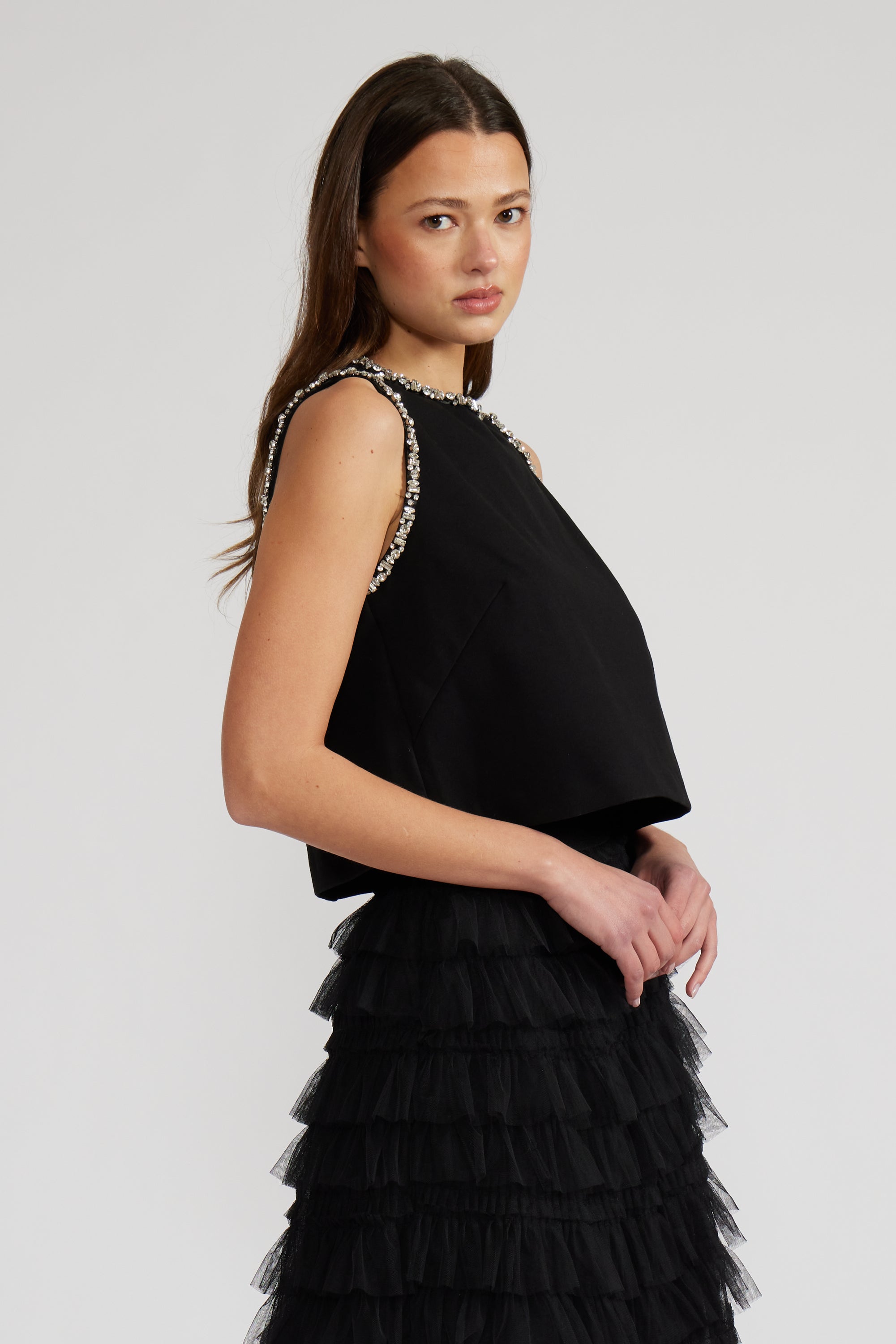 T4297 MEGHAN CRYSTAL TRIM TOP