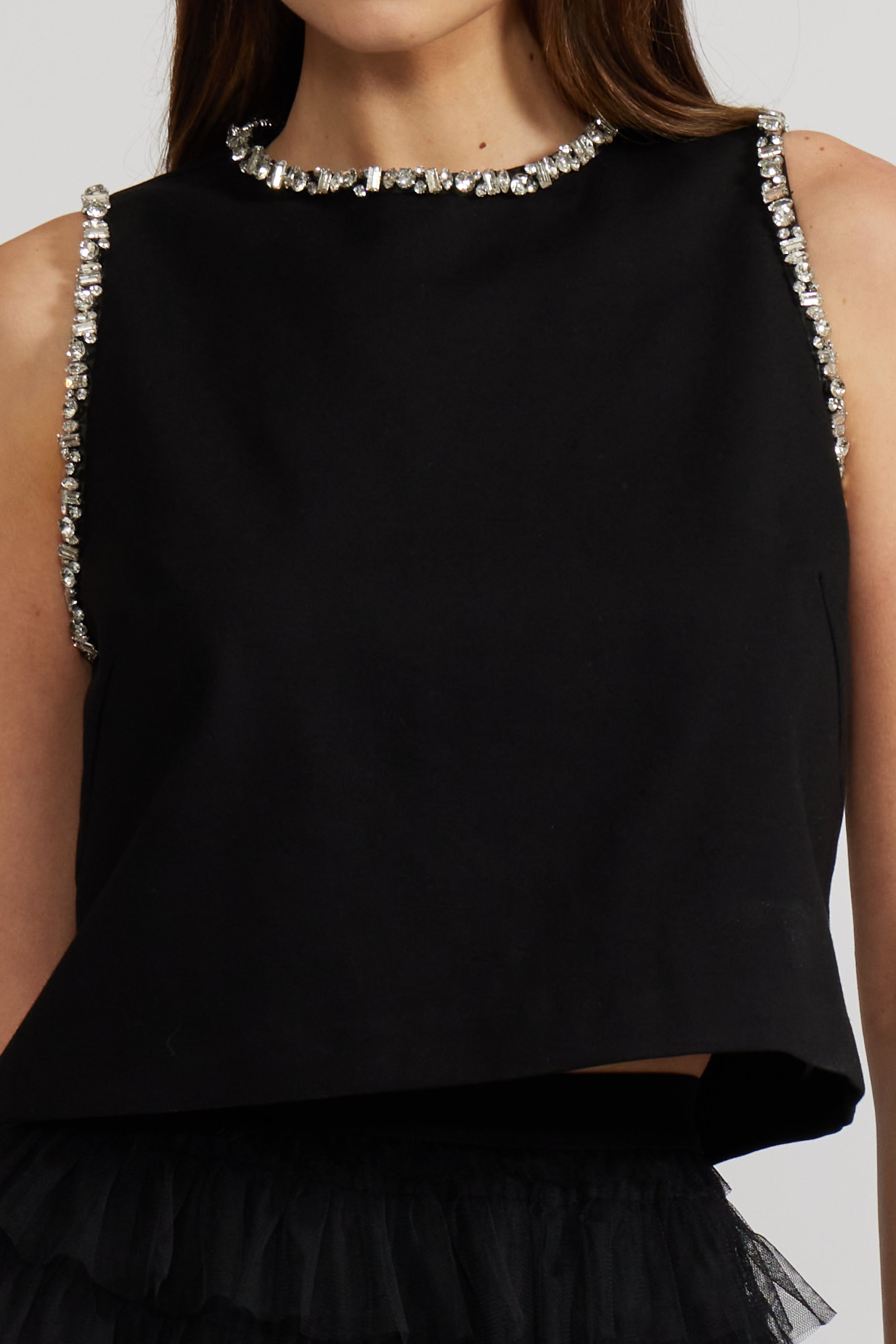 T4297 MEGHAN CRYSTAL TRIM TOP