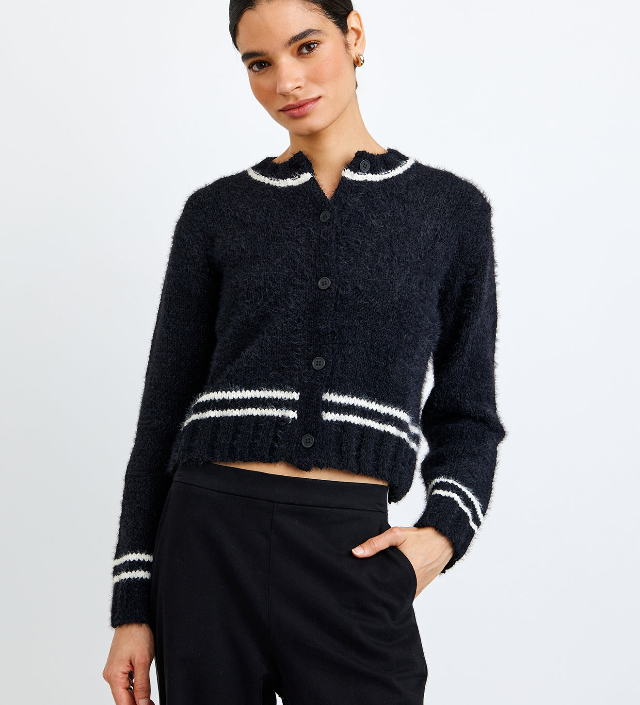 B2742-G82-300 - CONTRAST STRIPE CARDIGAN