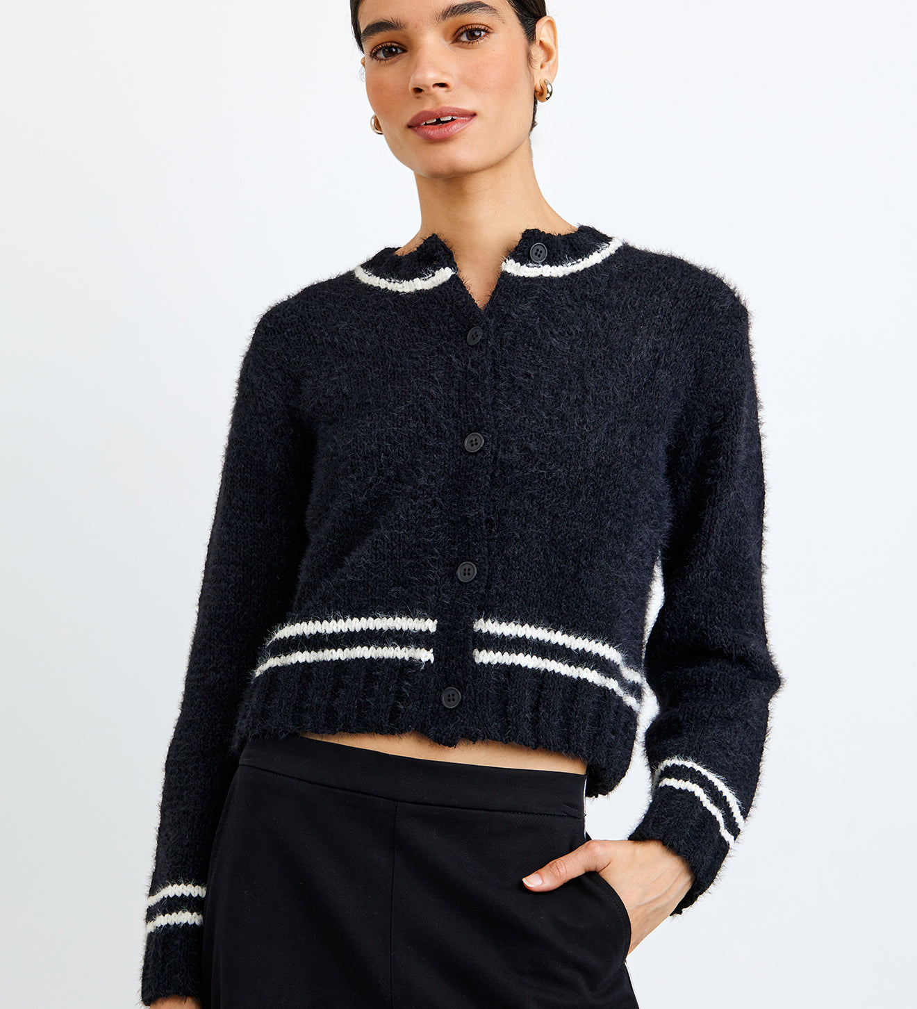 B2742-G82-300 - CONTRAST STRIPE CARDIGAN