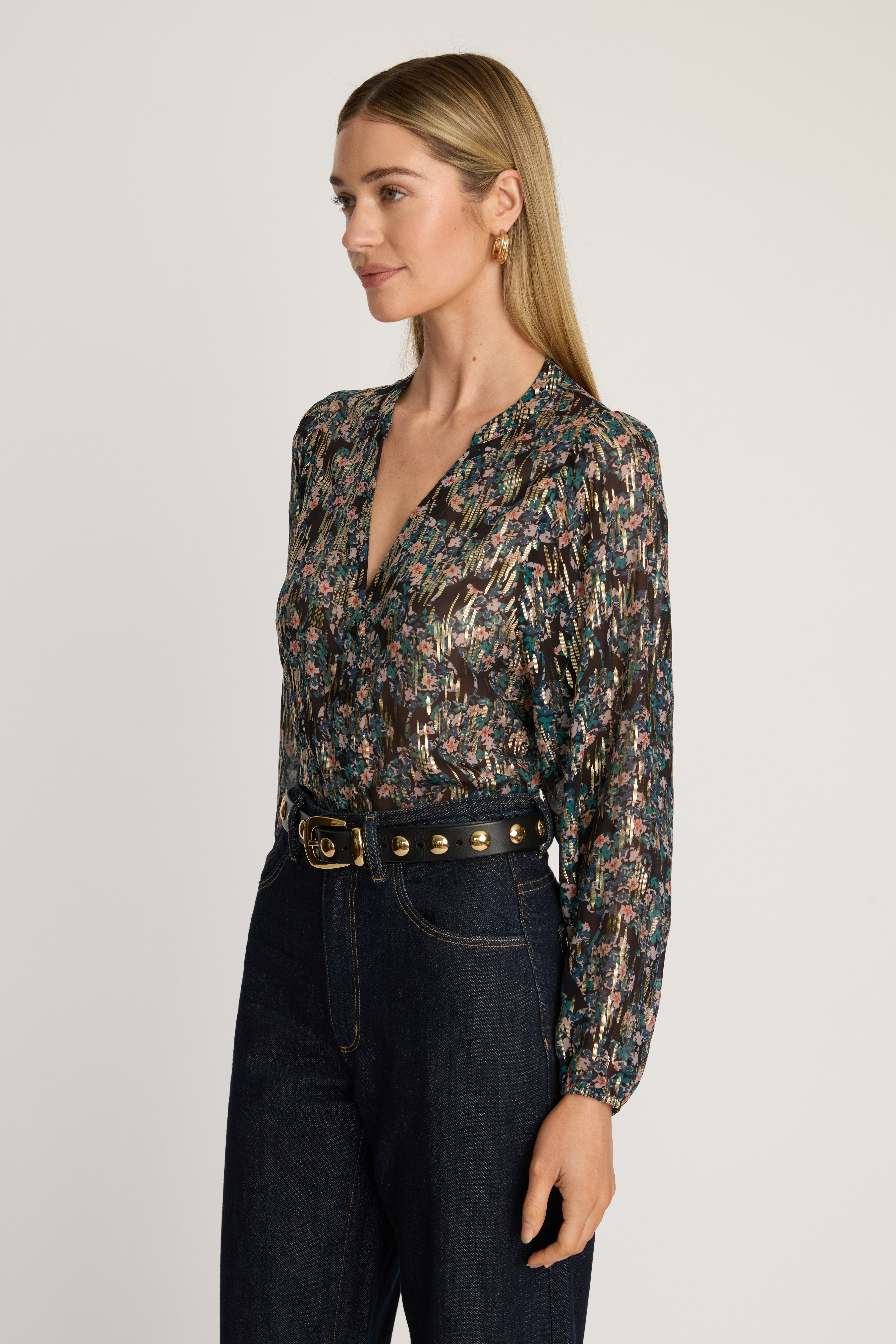 Selene Top in Floral Burnout Lurex Chiffon