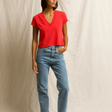 perfectwhitetee Alanis Cotton V Neck in Poppy Red