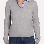 9958 WOVEN PINSTRIPE COLLAR COMBO SWEATER