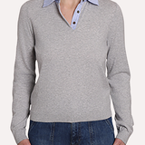 9958 WOVEN PINSTRIPE COLLAR COMBO SWEATER