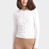 Minnie Rose Viscose LS Shirt with Ribbed in White