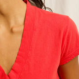 perfectwhitetee Alanis Cotton V Neck in Poppy Red