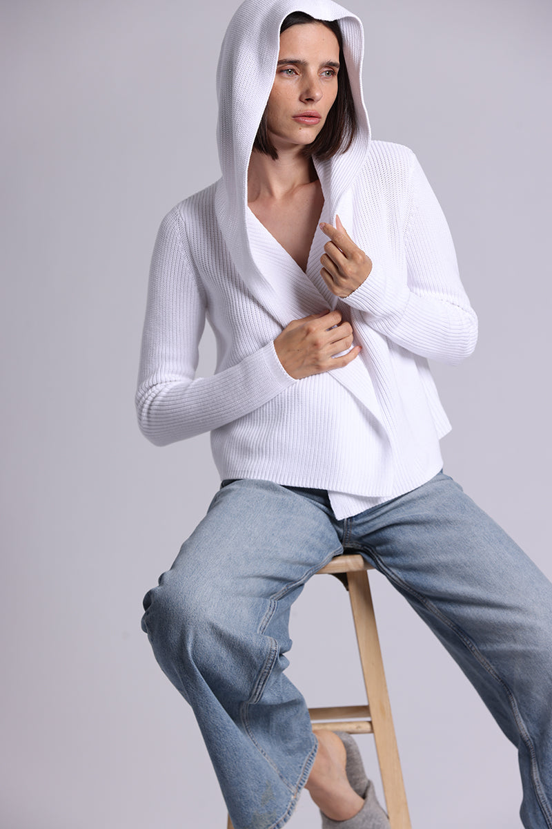 9264 Cotton Shaker Hooded Flyaway Cardigan