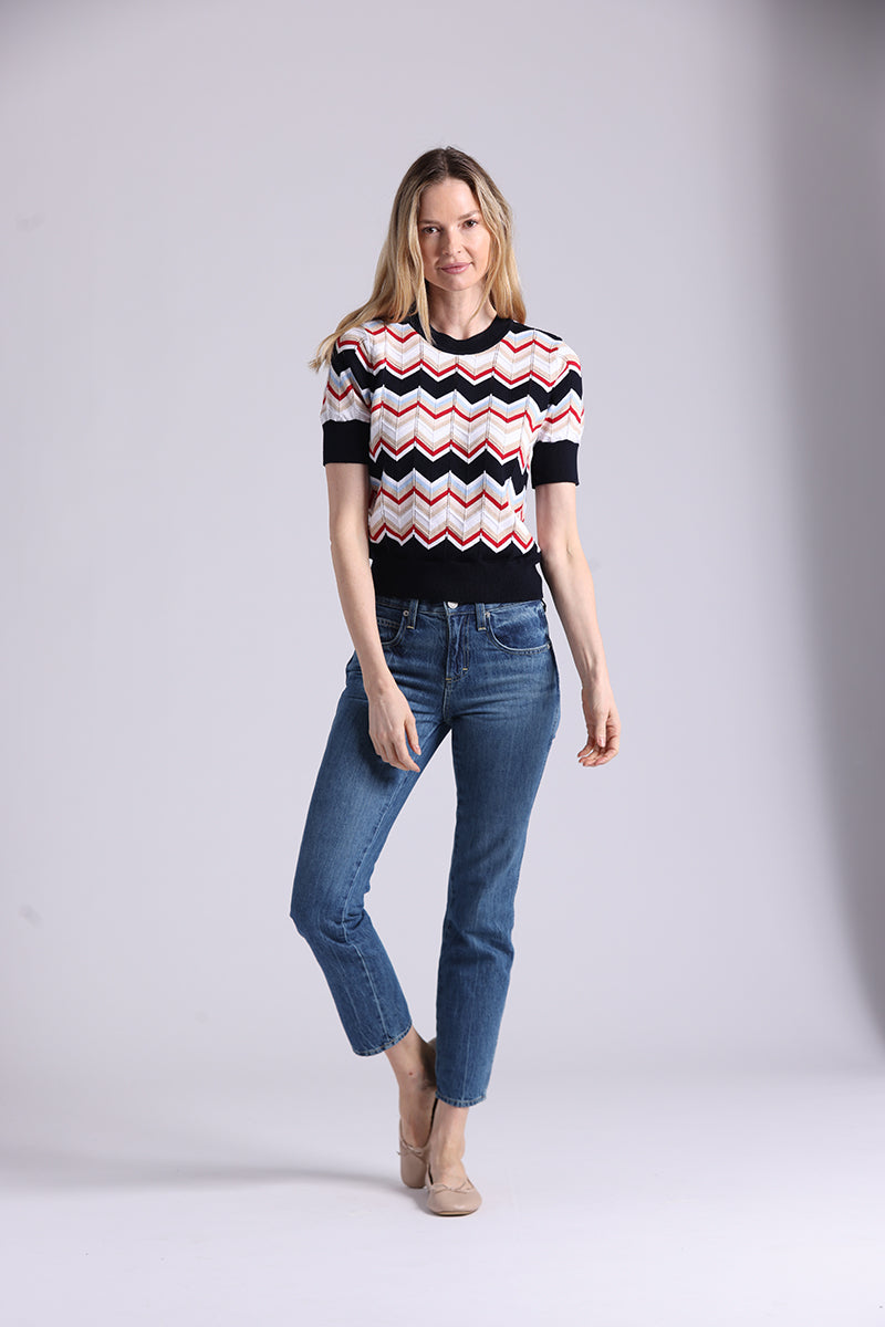 97113 Cotton Cashmere Chevron Short Sleeve Crew