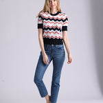 97113 Cotton Cashmere Chevron Short Sleeve Crew