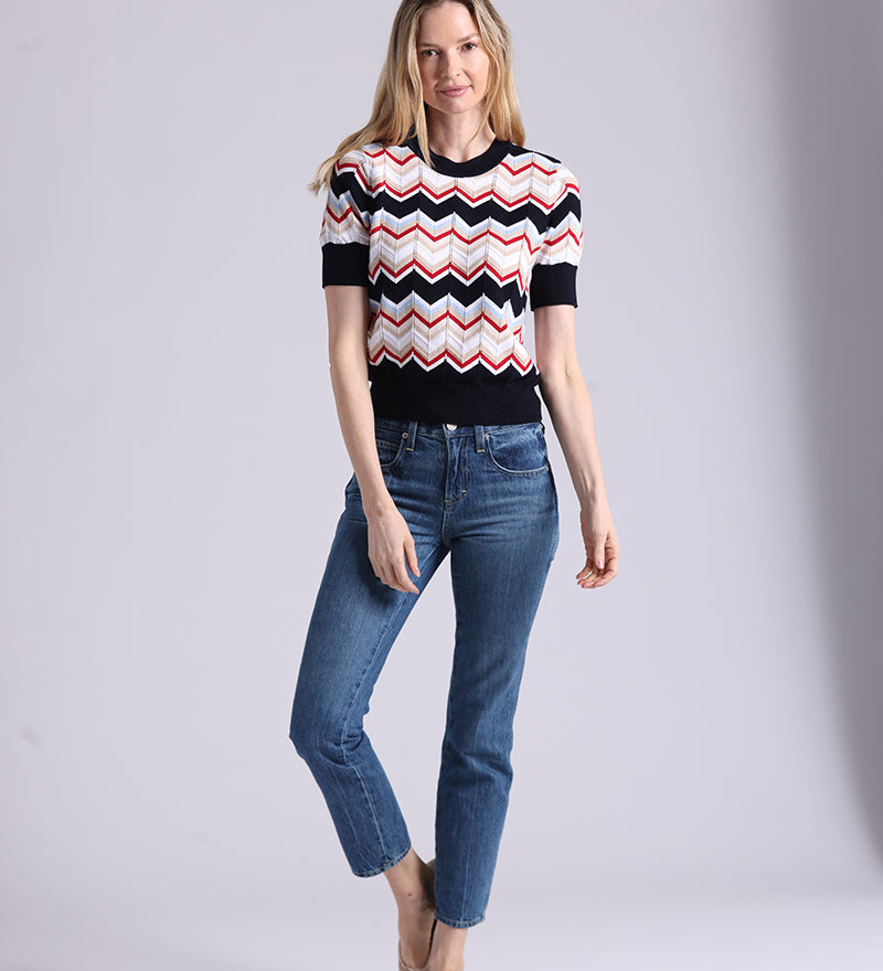 97113 Cotton Cashmere Chevron Short Sleeve Crew