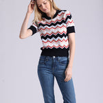 97113 Cotton Cashmere Chevron Short Sleeve Crew