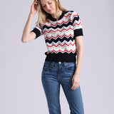 97113 Cotton Cashmere Chevron Short Sleeve Crew