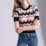 97113 Cotton Cashmere Chevron Short Sleeve Crew