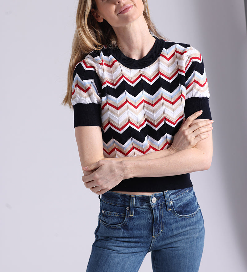 97113 Cotton Cashmere Chevron Short Sleeve Crew