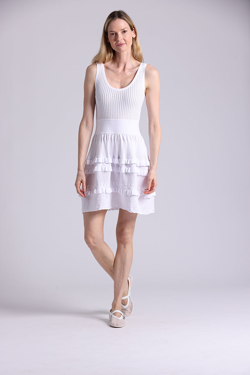 9786 Viscose Pointelle Ruffle Sleeveless Dress