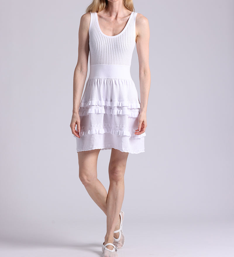 9786 Viscose Pointelle Ruffle Sleeveless Dress