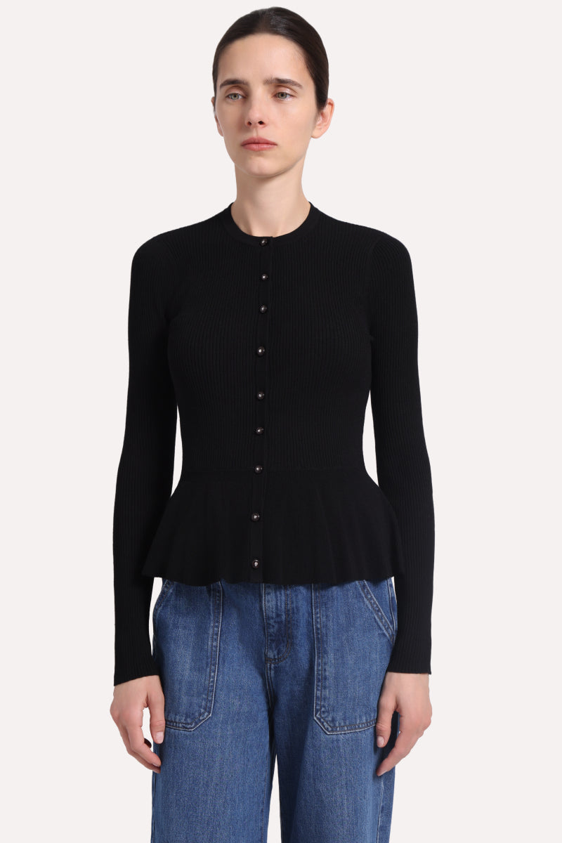 9983 RIBBED PEPLUM CARDIGAN