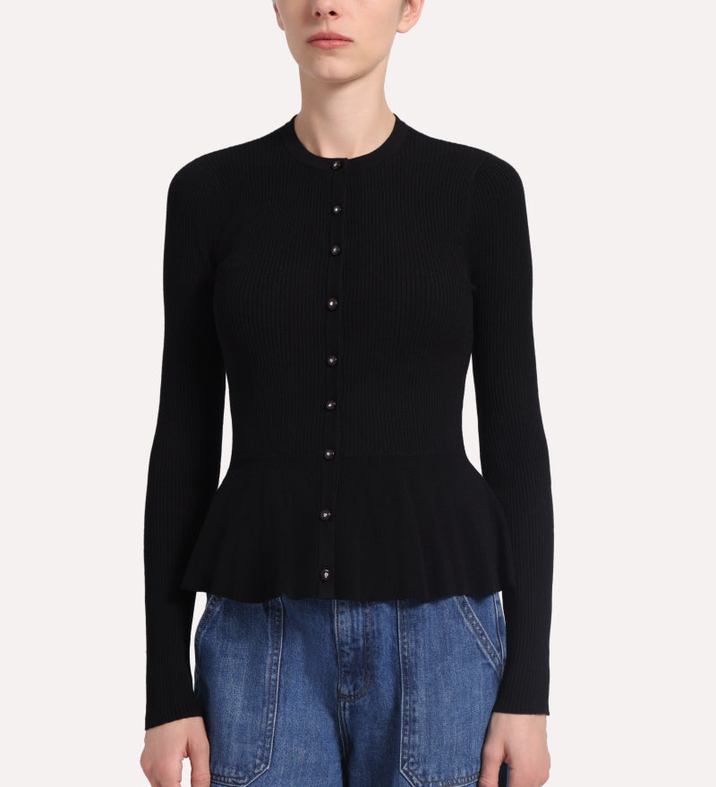 9983 RIBBED PEPLUM CARDIGAN