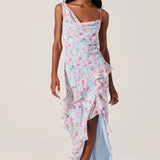 ASTR The Label Levina Asymmetric Floral Ruffle Dress