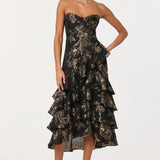 ASTR Marysia Strapless Metallic Floral Midi Dress