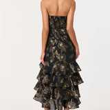 ASTR Marysia Strapless Metallic Floral Midi Dress