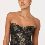 ASTR Marysia Strapless Metallic Floral Midi Dress