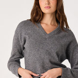 Bowie Heather V-Neck Sweater in Heather Grey