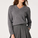 Bowie Heather V-Neck Sweater in Heather Grey