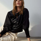 Melissa Nepton Audrey Faux Leather Mixed Media Keyhole Top