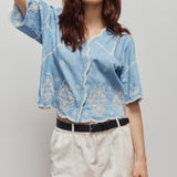 Melissa Nepton Marnie Embroidered Chambray Blouse