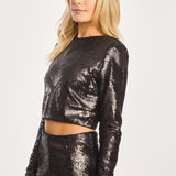 Caballero Collection Jacie Gunmetal Chevron Sequin Top