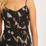 Caballero Collection Carlota Precious Metal Geo Sequin Dress