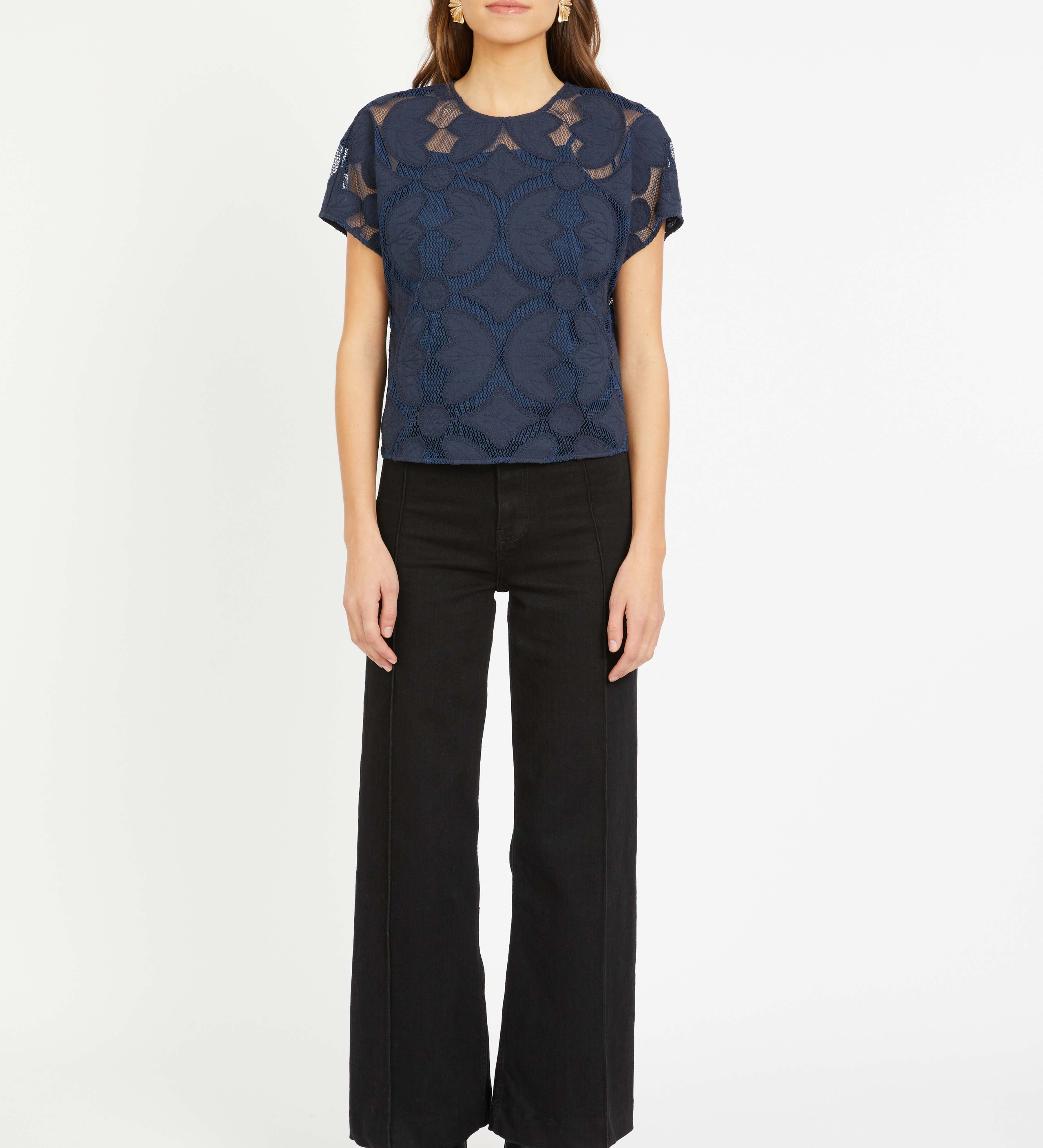 Carmen Top in Navy Lace