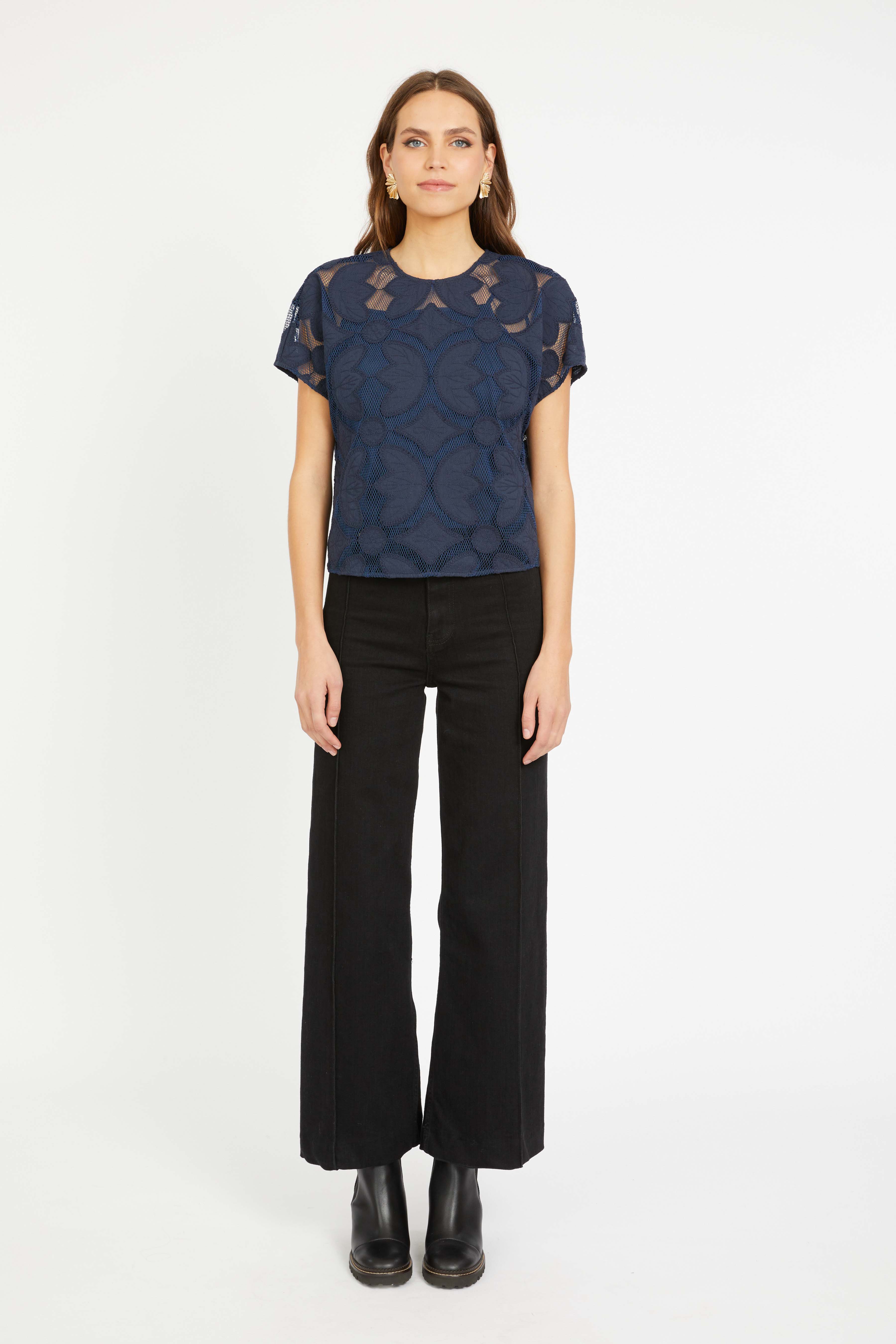 Carmen Top in Navy Lace