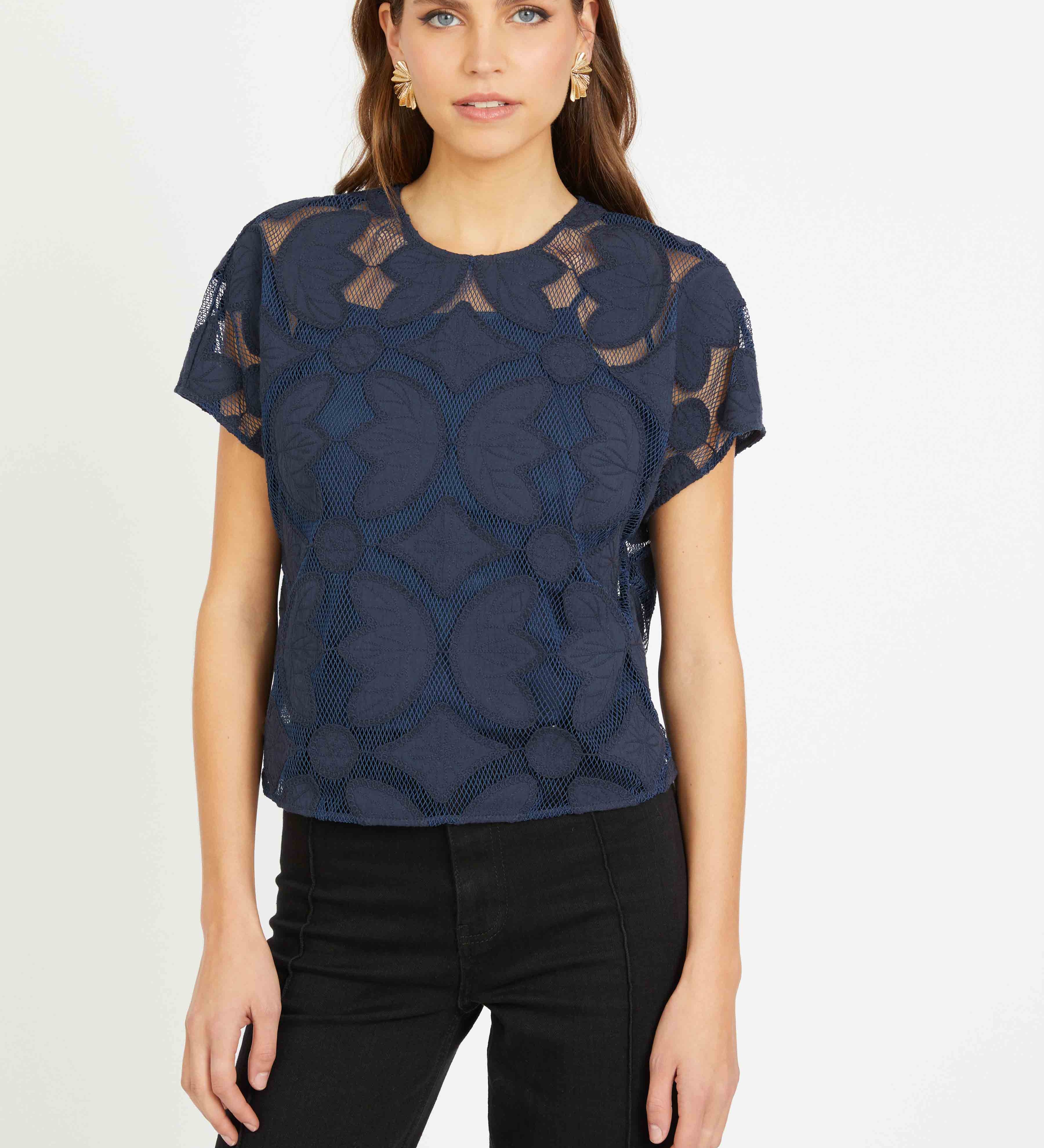 Carmen Top in Navy Lace