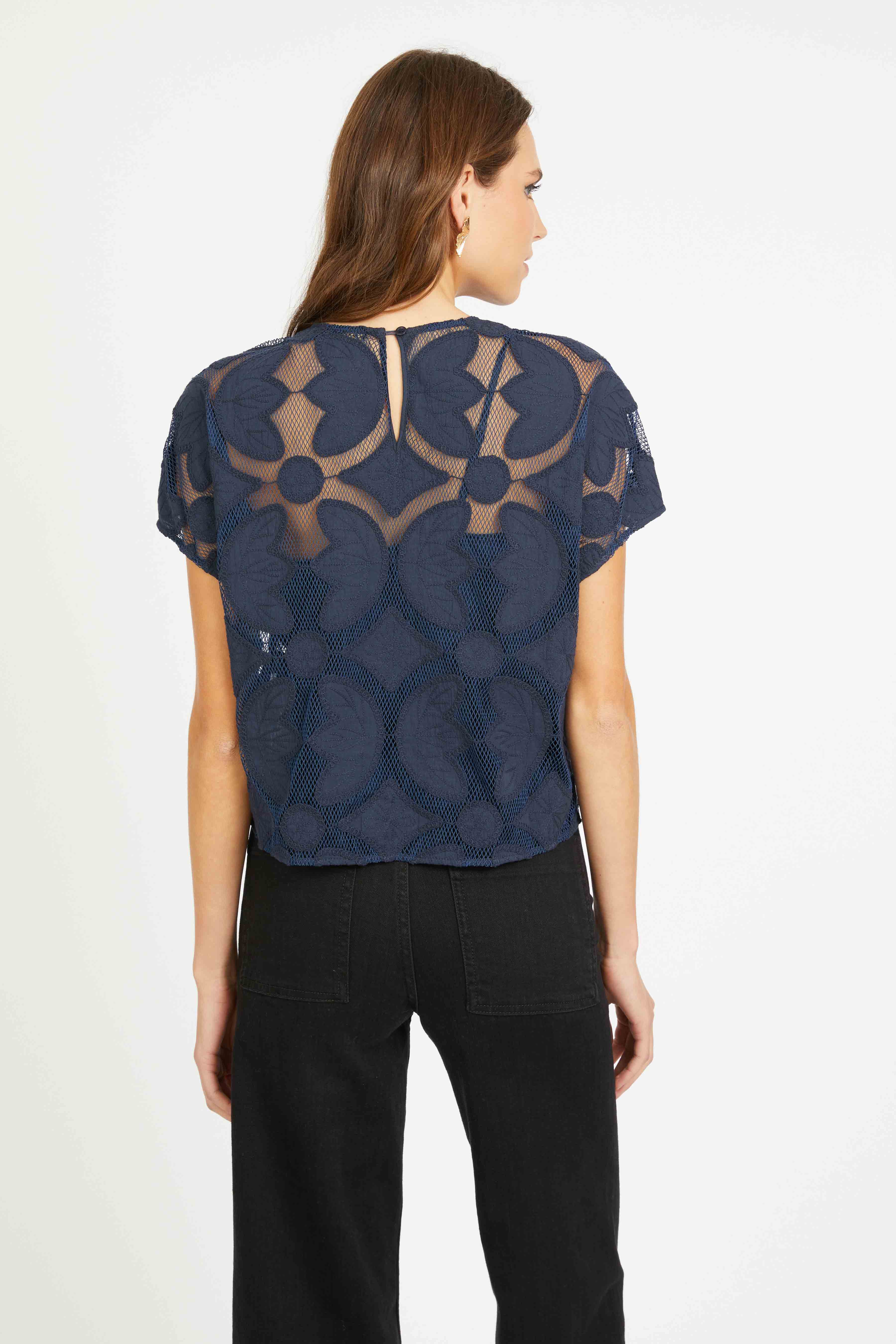 Carmen Top in Navy Lace