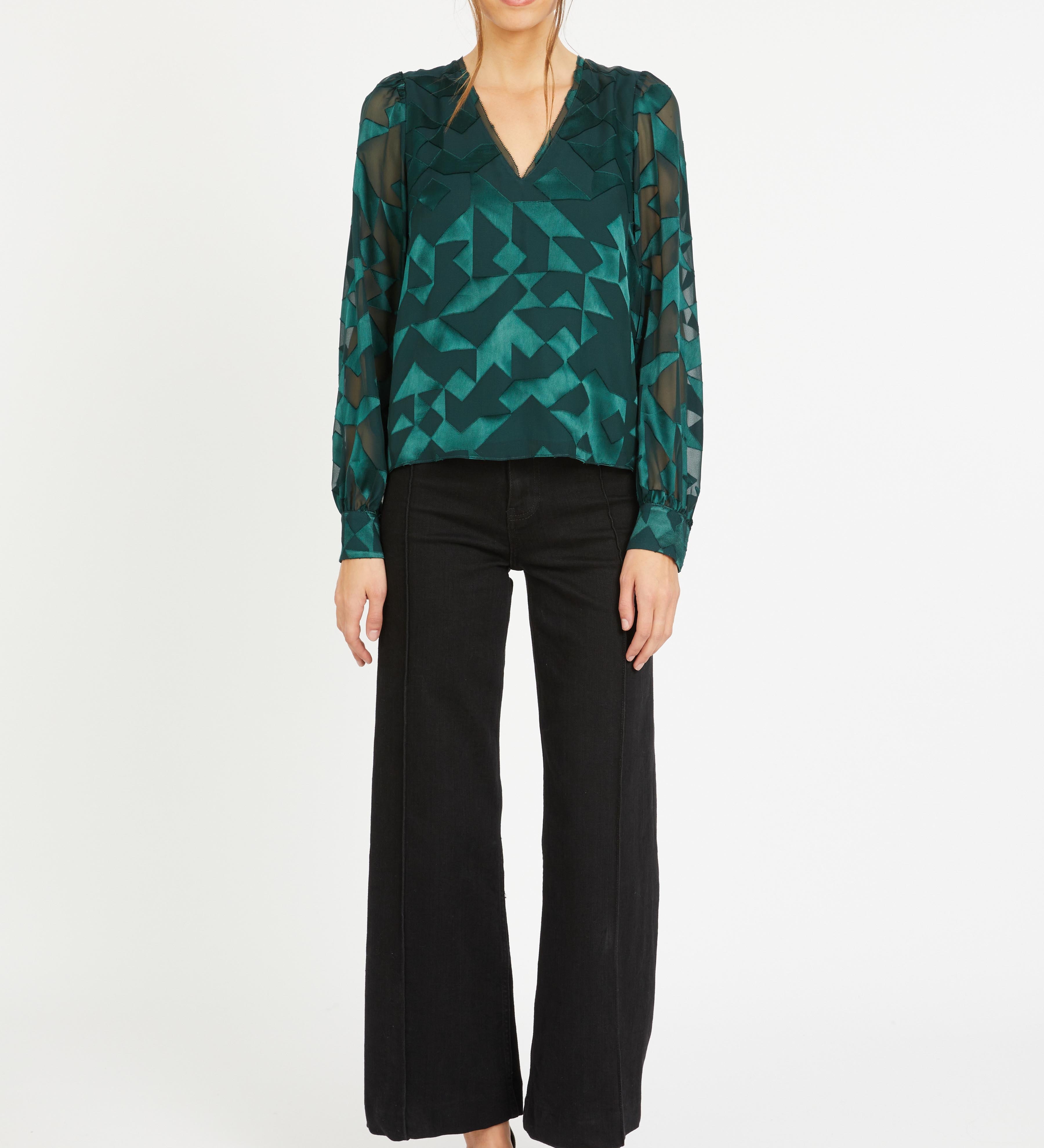 Ruby Top in Sea Moss Silk Geo Burnout